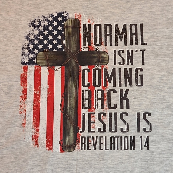 Gray Graphic Tee with Cross and Flag Design - Picture 3 of 16